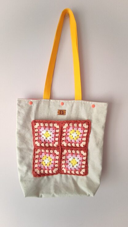 totebag Granny Square Yellow and Salmon